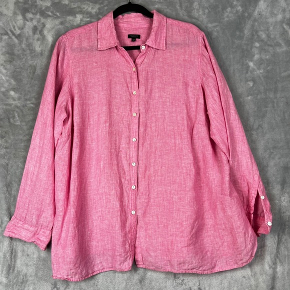 Talbots Woman 100% Linen 2XP Lagen Look Relaxed Fit Pink Button Up Shirt Preppy - Picture 2 of 10